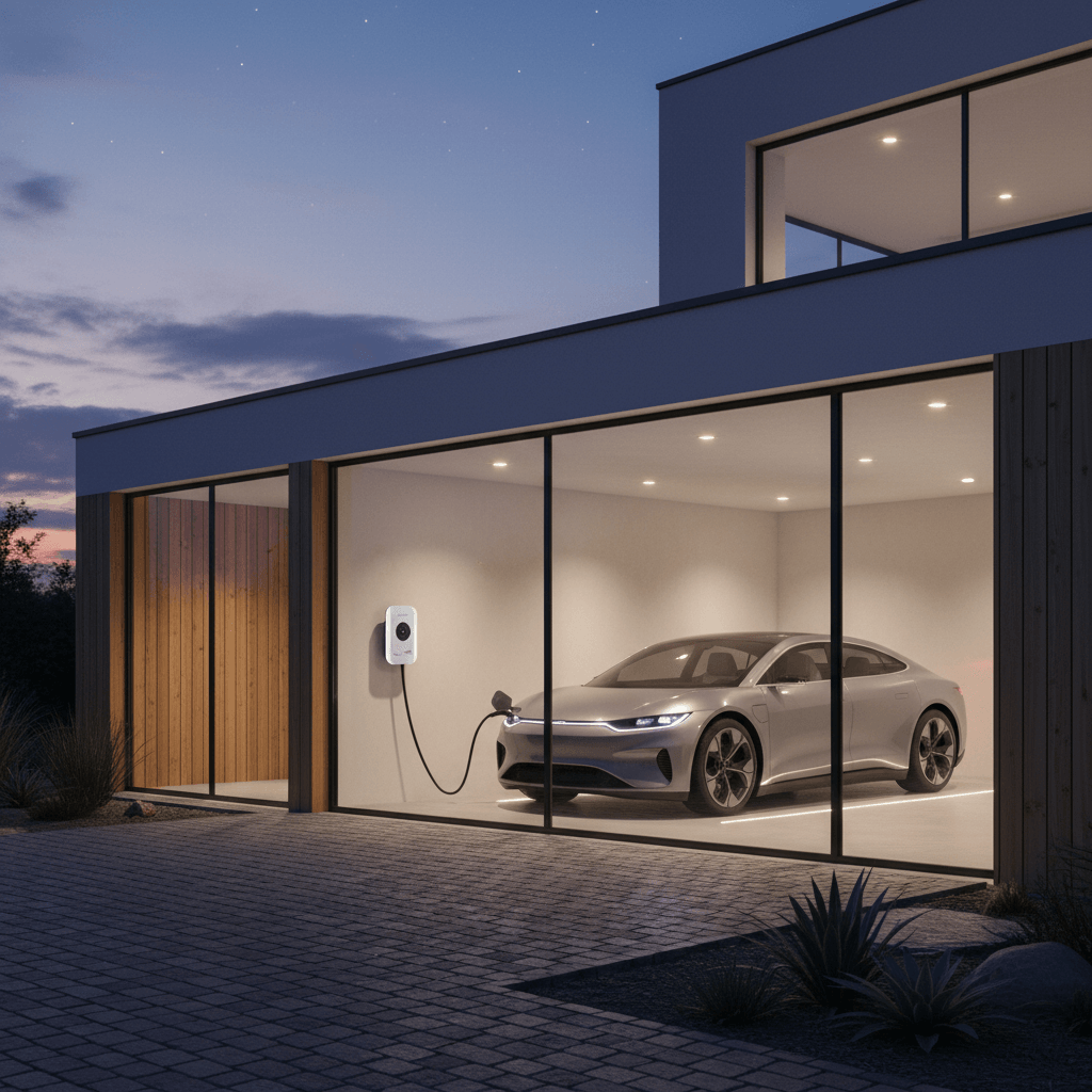 EV-Ladestation in einer modernen Garage