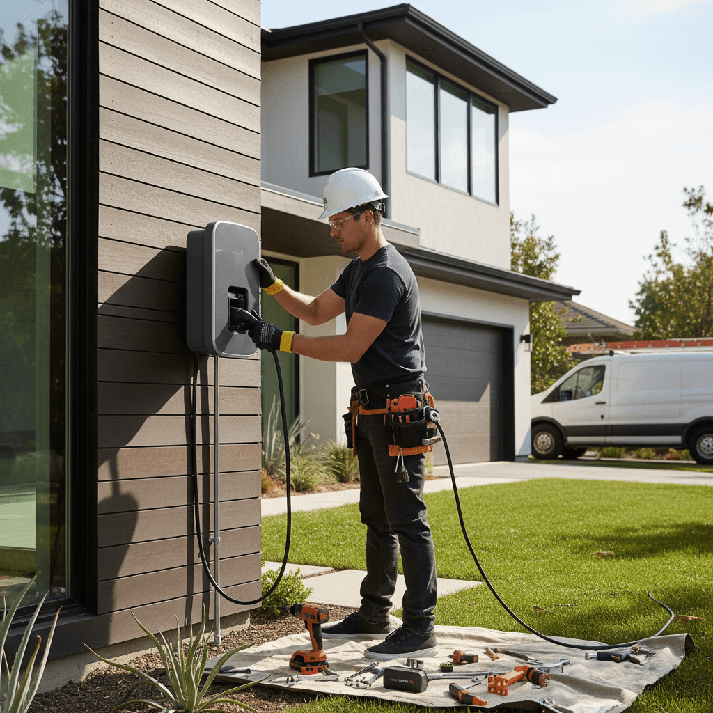 Installation einer Wallbox an einem Wohnhaus